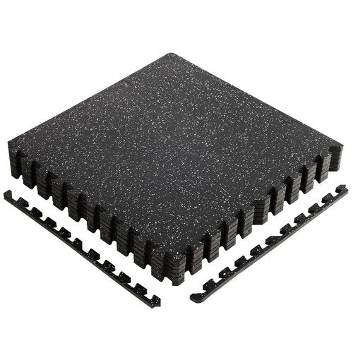 NEWBULIG Interlocking Rubber Floor Tiles, Gym Flooring for Home Gym Mat 24 inch Long, 1/2 Inch Thick, Rubber Mats for Floor, Garage, Workout Space, Non-Slip, 6pcs