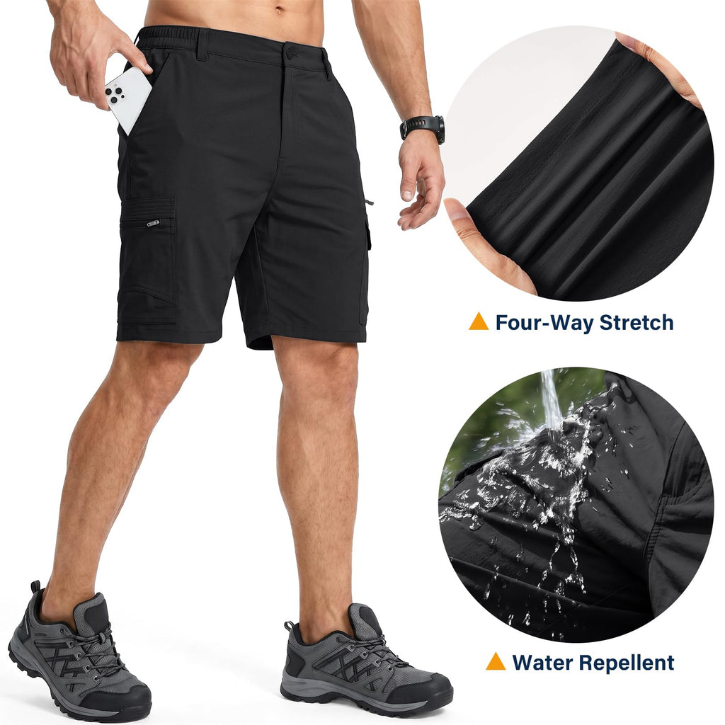 Jessie Kidden Mens Outdoor Casual Expandable Waist Lightweight Water Resistant Quick Dry Fishing Hiking Shorts #6222-Black,40