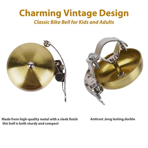 RidingRush Brass Bike Bell, Bicycle Bell for Adult Bikes, Loud & Clear Sound Bicycle Bell for Adults & Kids Classic Design, Easy Installation Fits Mountain, Road, Folding Bikes and Scooters