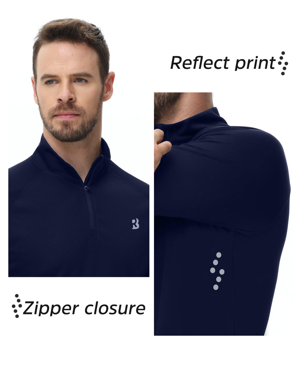Roadbox UPF 50+ Long Sleeve Shirts for Men - Quarter Zip Pullover Quick Dry Rash Guard for Running Golf Fishing Workout Navy Blue