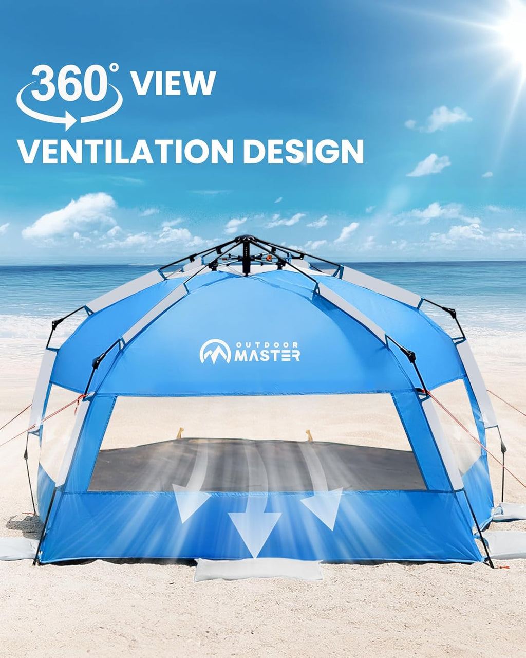 OutdoorMaster Beach Tent - Portable 4-Person Sun Shade with Blackout Technology & UPF 50+ Protection