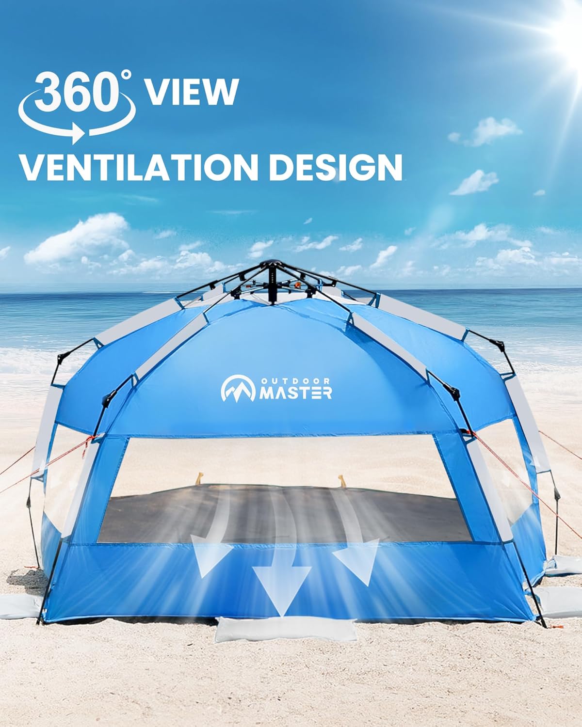 OutdoorMaster Beach Tent - Portable 4-Person Sun Shade with Blackout Technology & UPF 50+ Protection