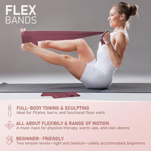 PhysKcal Pilates Ring Set, 15-Inch Pilates Circle with 1x Core Ball, 3X Resistant Loop and 2X Flex Band, Home Pilates on Mat Essential Kit (Plum)