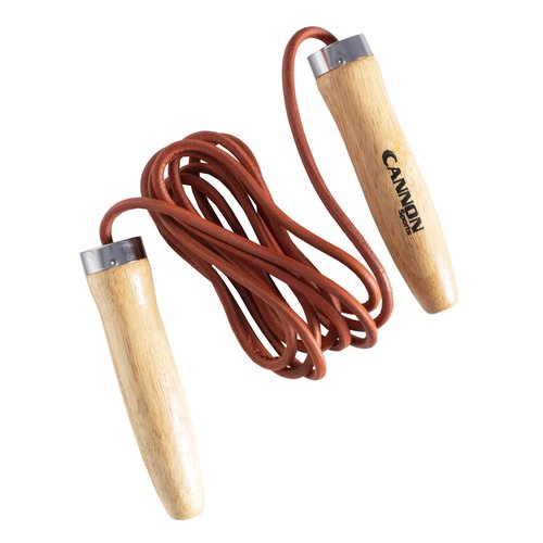 Cannon Sports Leather Jump Rope with Ball Bearing Wooden Handles for Fitness & Home Gym (9.5 FT)