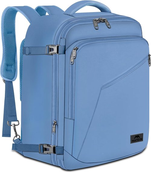 MATEIN Travel Backpack - Large Carry-On Daypack with Hideaway Straps | Light Blue for Women
