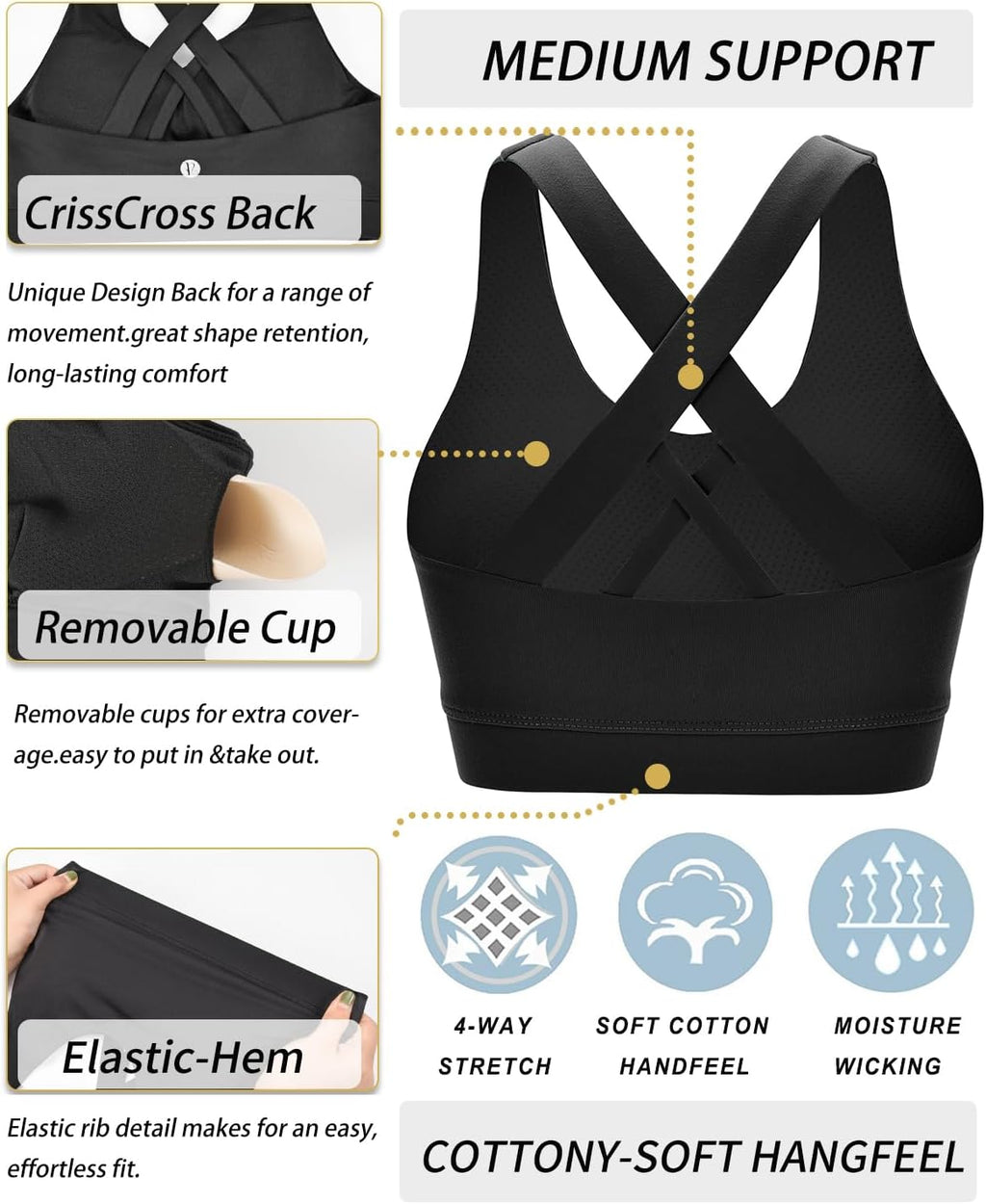 RUNNING GIRL Sports Bras for Women - Padded Criss-Cross Back with Removable Cups for Medium Support