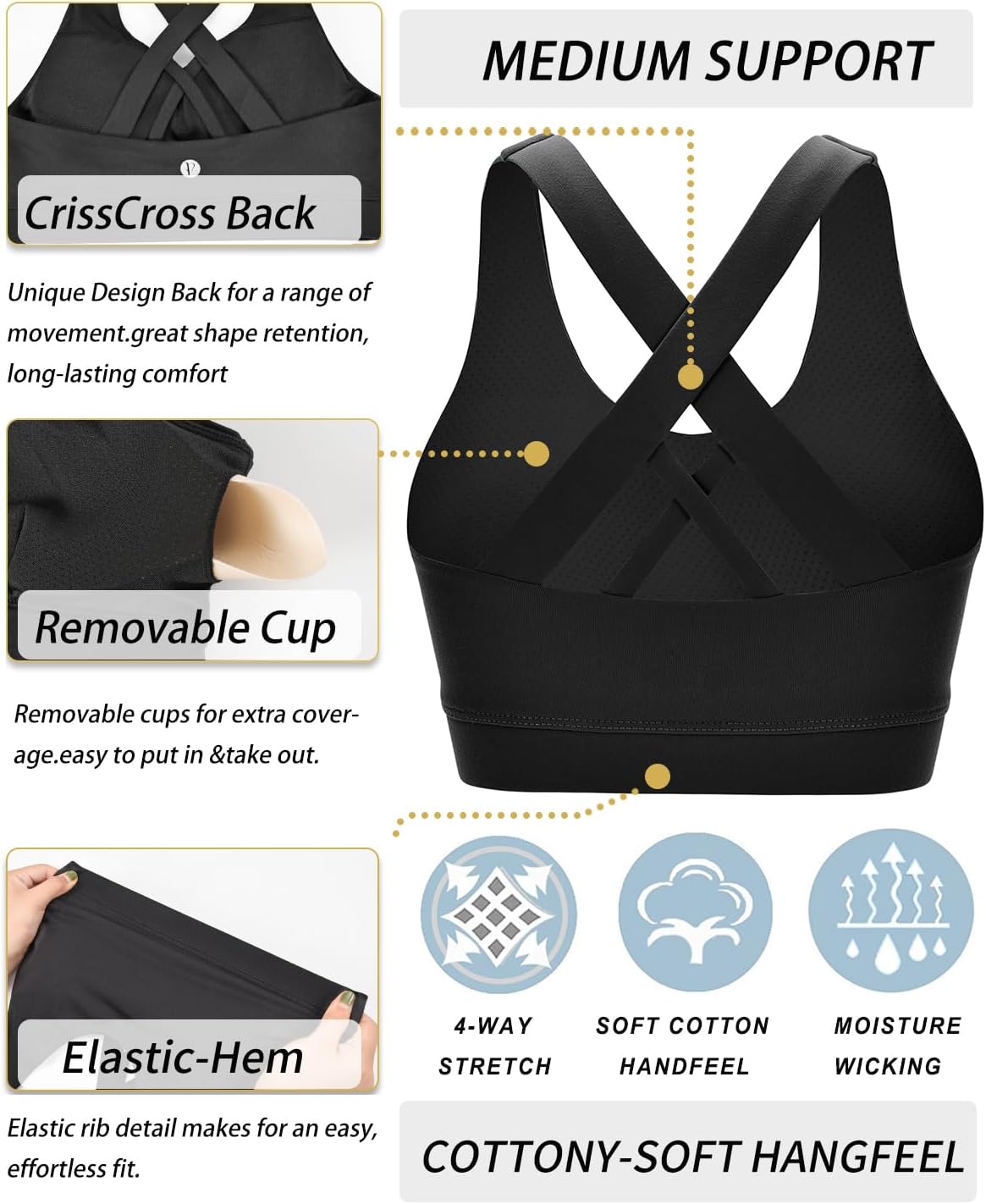 RUNNING GIRL Sports Bras for Women - Padded Criss-Cross Back with Removable Cups for Medium Support