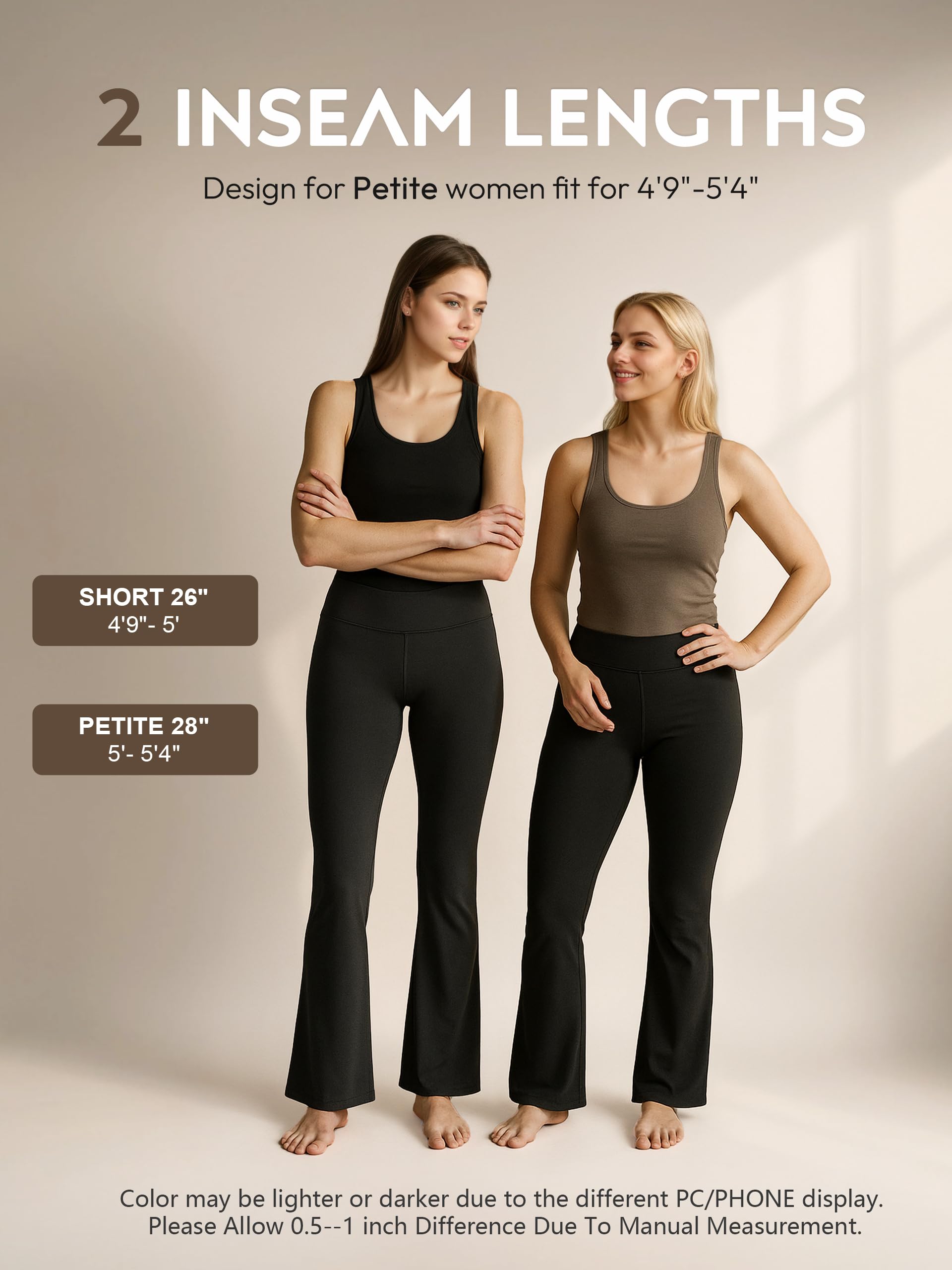 Tapata Petite Women's Bootcut Yoga Pants 26" Inseam High Waisted Workout Flare Leggings with Pockets, Black, Medium