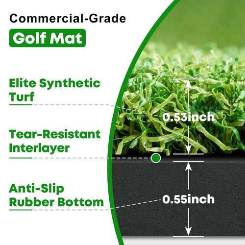 Integrated Golf Mat with Ball Tray, Small Thickening Golf Mats Practice Outdoor & Indoor, Artificial Grass with Anti-Slip Rubber Bottom Mat for Driving, Chipping Swing