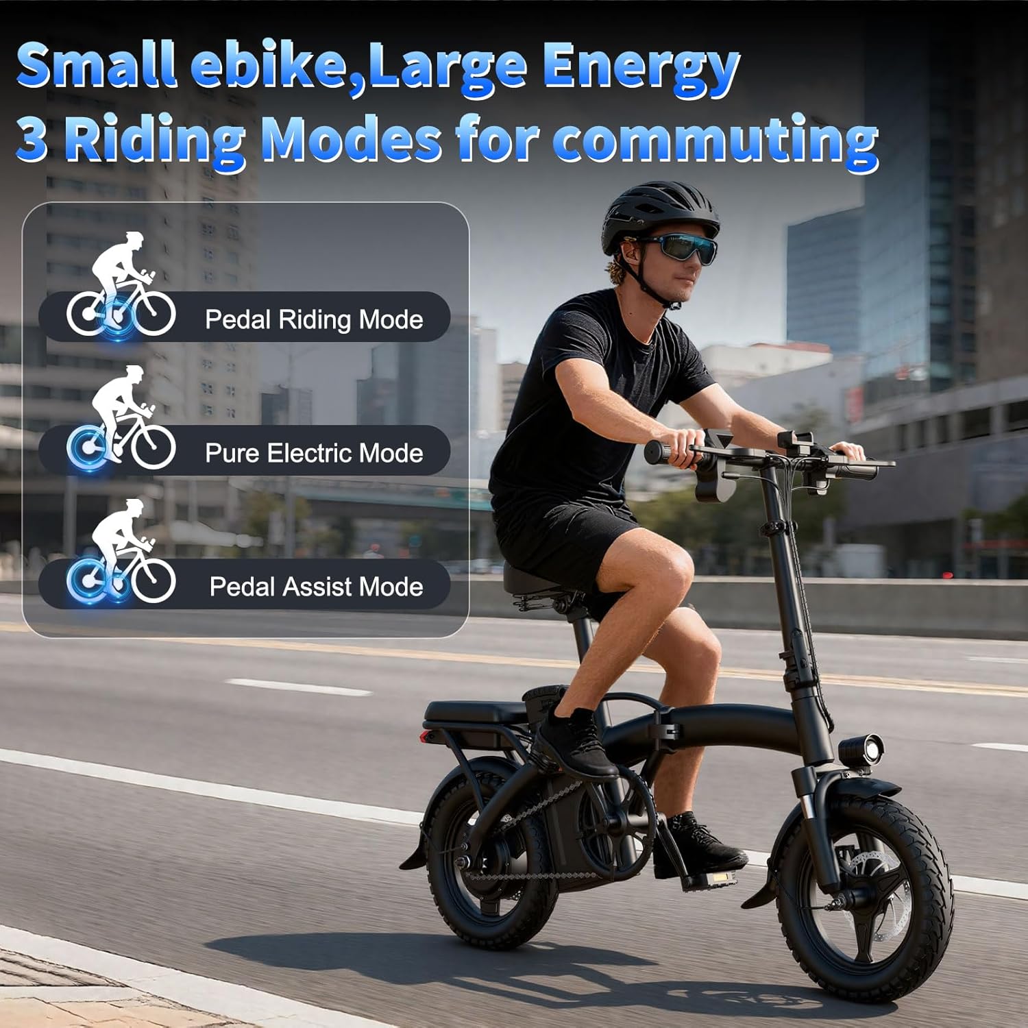 Peak Folding Electric Bike - 1200W/1000W | 25 MPH, 48V 10Ah, 45 Miles Range, 14" Tire Full Suspension