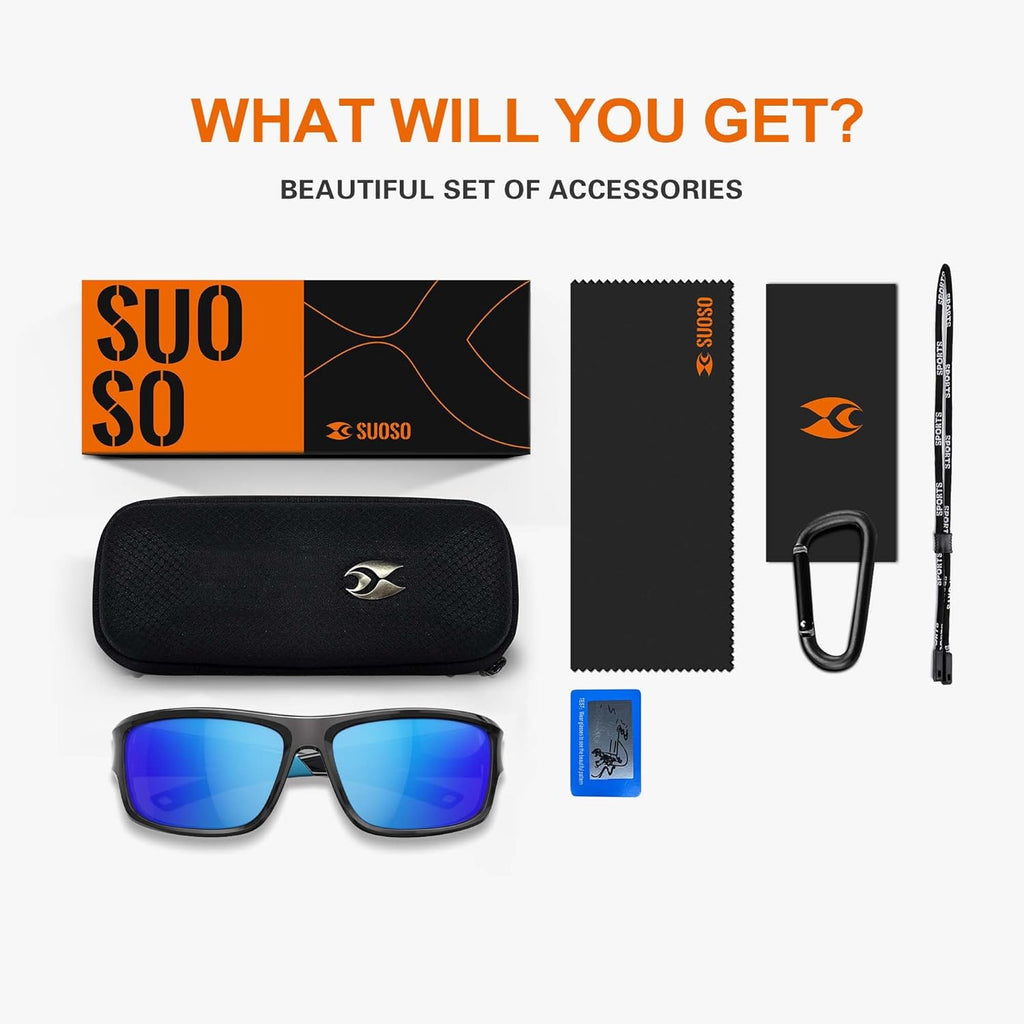 Suoso Polarized Sports Sunglasses - UV400 Protection for Men & Women | Ideal for Golf, Fishing, Running, Driving