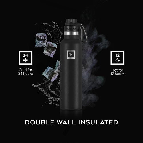 IRON °FLASK Camping & Hiking Hydration Flask with Spout, Narrow Mouth Insulated Stainless Steel Sports Water Bottle - Dark Rainbow 24 oz - Spout (1 Lid)