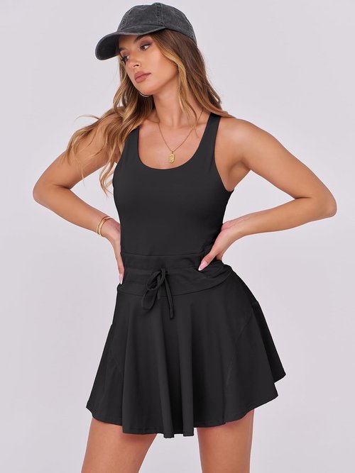 Caracilia Women's Tennis Mini Dress - Athletic Sleeveless One-Piece with Built-In Shorts | Summer Activewear