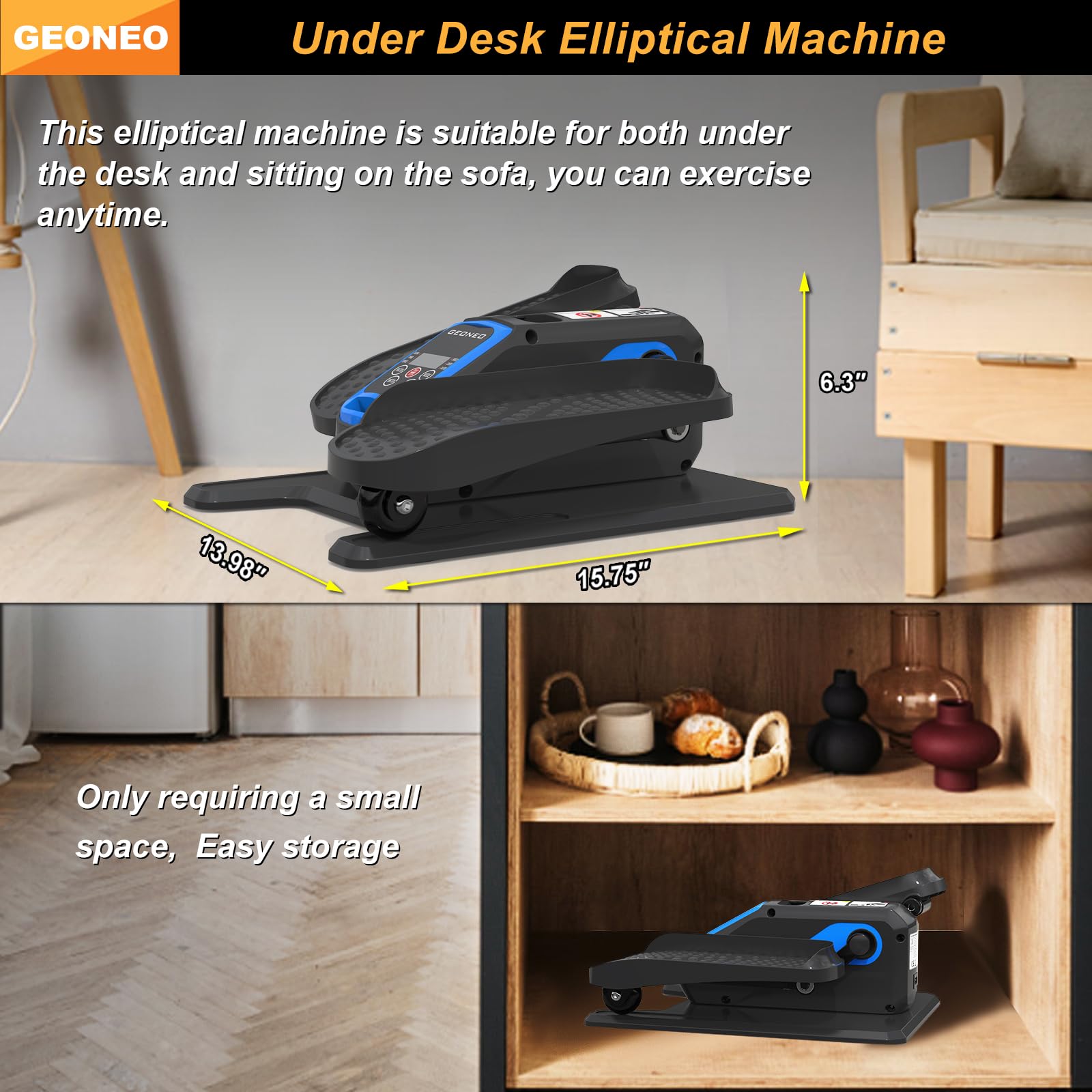 Under Desk Elliptical Machine, Electric Elliptical Exerciser for Senior, Quiet and Small Electric Seated Pedal Exerciser for Home with Remote Control and 12 Adjustable Speeds