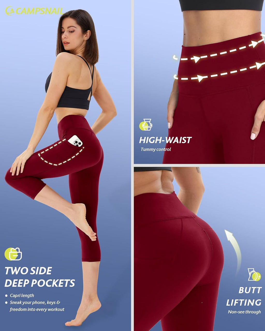 Skiennix Capri Leggings for Women - High Waisted Tummy Control Yoga Pants with Pockets | 4 Pack
