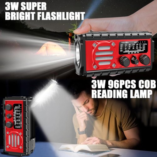 20000mAh Emergency Radio - Solar Powered NOAA/AM/FM Weather Radio with Hand Crank & Flashlight