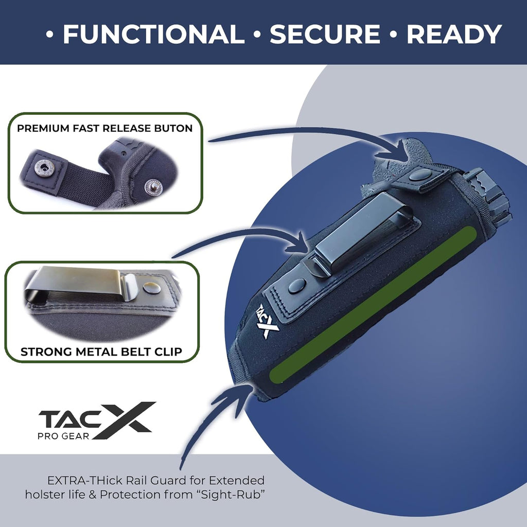 Skiennix Universal IWB Holster - Concealed Carry Inside The Waistband | Flexible Neoprene for S&W M&P Shield 9/40, 1911, XDS, Taurus, Glock