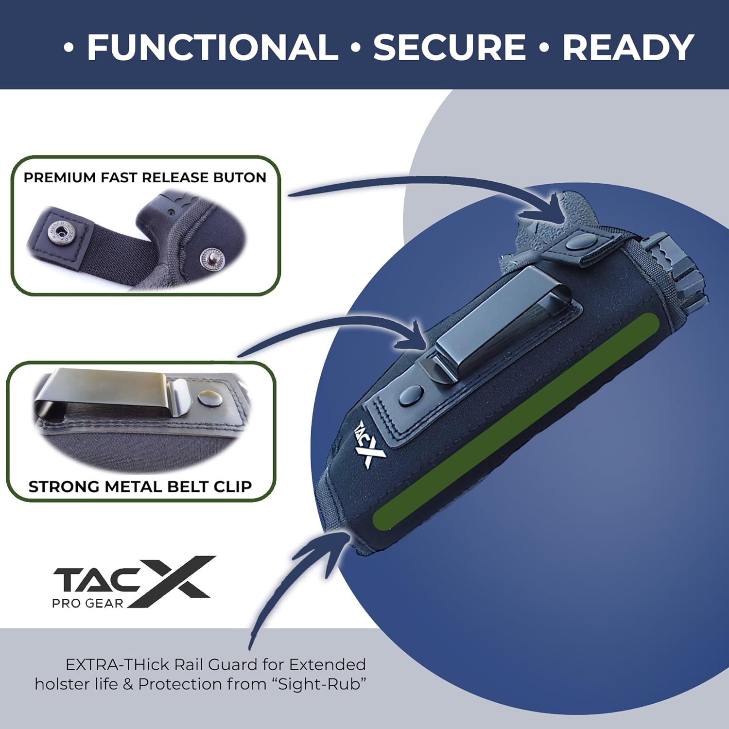 Skiennix Universal IWB Holster - Concealed Carry Inside The Waistband | Flexible Neoprene for S&W M&P Shield 9/40, 1911, XDS, Taurus, Glock