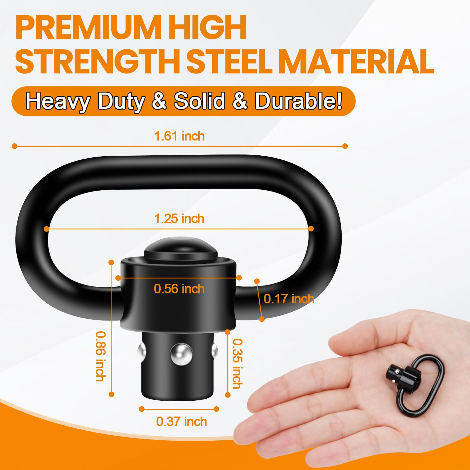 PUKESI 4 Pcs QD Sling Swivels, 1.25" or 1" Push Button Quick Detach D-Loop Triangle Loop Set for Two Point Traditional QD Sling Swivel Mounts (4 Pack 1.25" QD Swivels)