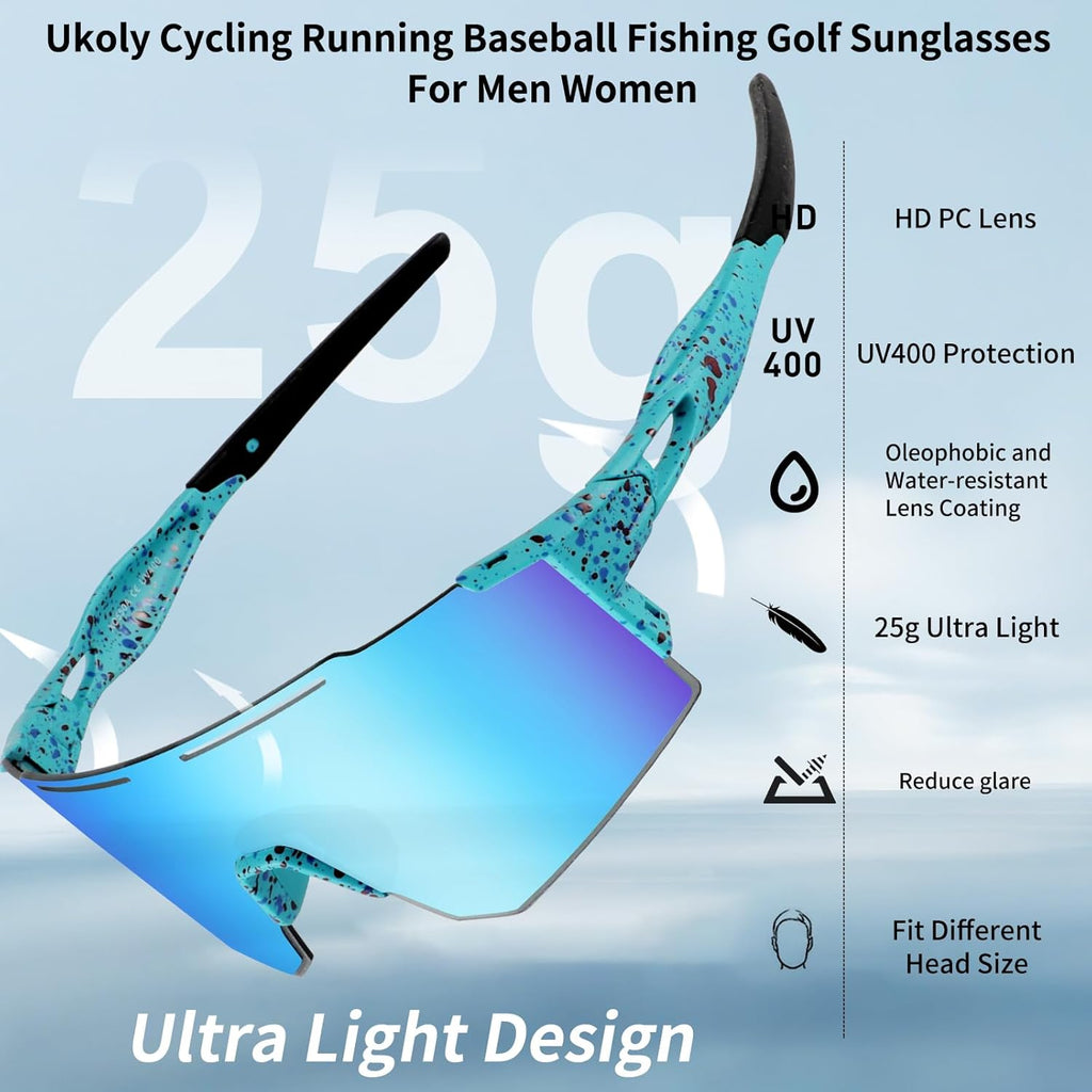 Ukoly Cycling Sunglasses - Polarized Sports Eyewear with 3 Interchangeable Lenses | Unisex Design