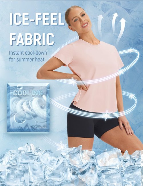 baleaf Ice Cooling Athletic Shirts for Women UPF 50+ Workout Tops Running Short Sleeve for Women Tennis Breathable Quick Dry Moisture Wicking Stretch Loose Fit Gym Light Pink M