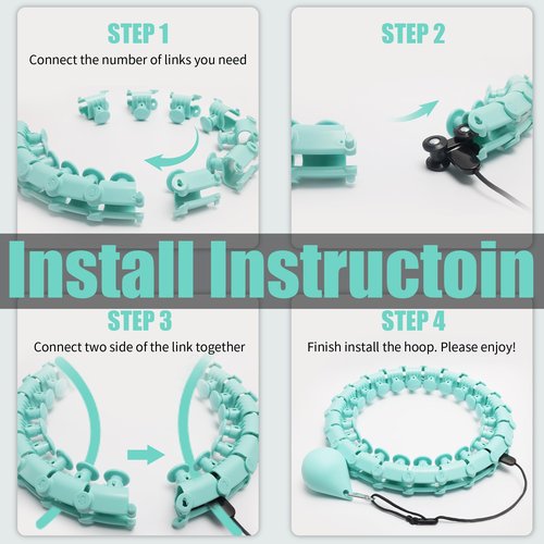 Coolboss Weighted Workout Hula Circle 33 Knots Infinity Hoola Fit Hoop Plus Size for Adult Weight Loss - Smart Exercise Waist Ring, Detachable & Adjustment Silent Fitted Equipment Cyan