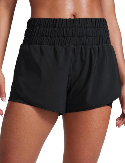 CRZ YOGA 2 in 1 Split Running Shorts for Women 3" - High Waisted Workout Athletic Gym Tennis with Pocket