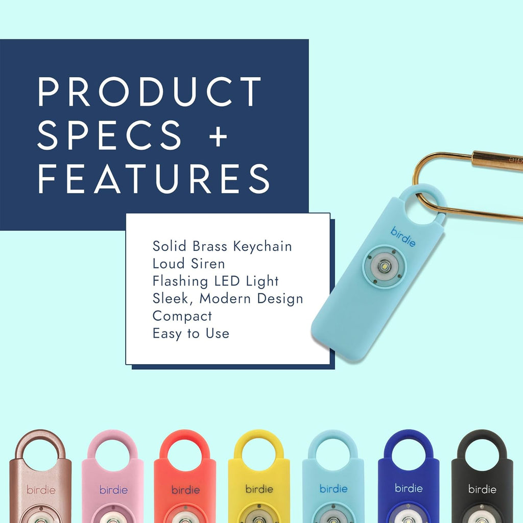 She’s Birdie Personal Safety Alarm for Women - Loud Siren & Strobe Light | Key Chain in Aqua