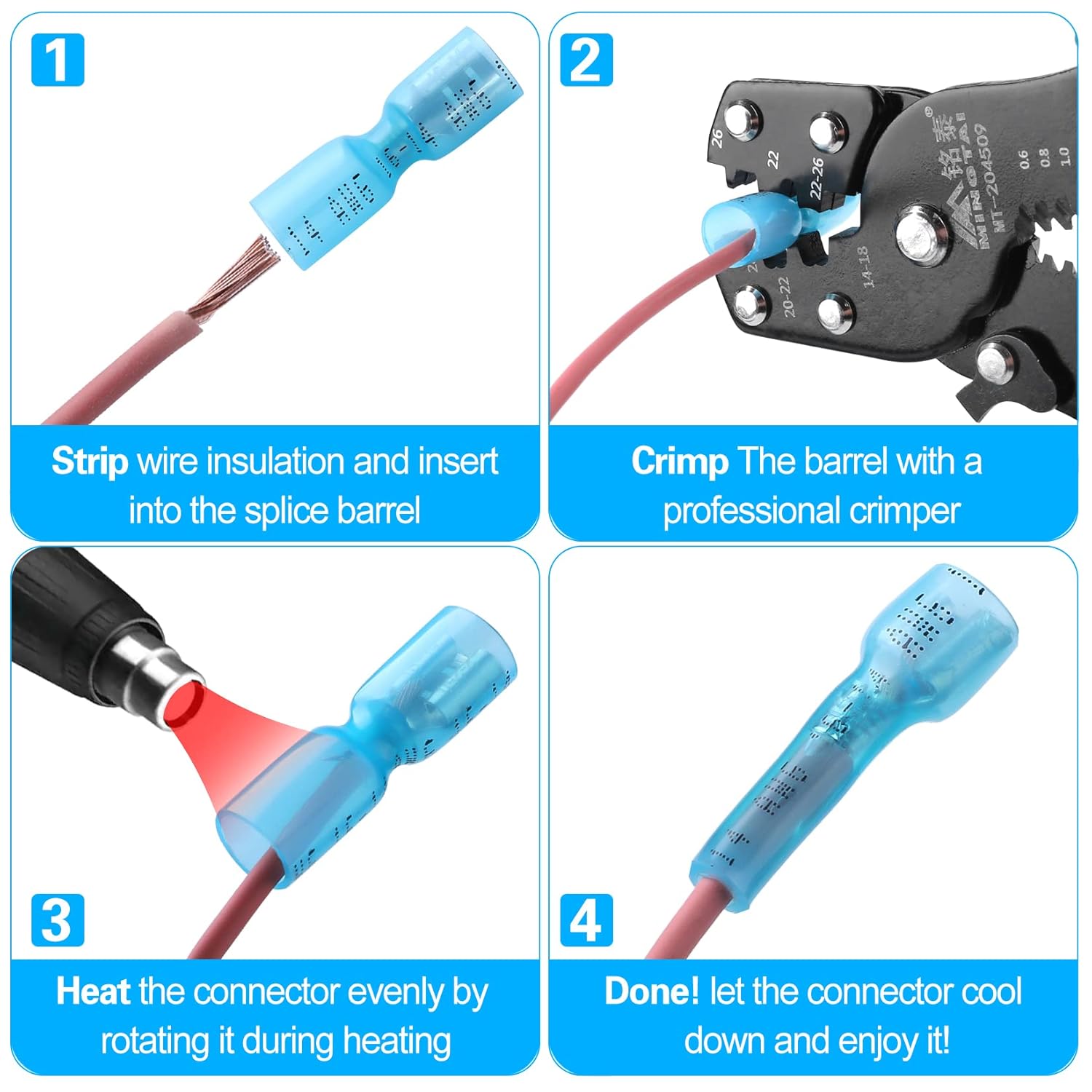 Skiennix Waterproof Heat Shrink Quick Disconnect Connectors - 100 PCS Female Spade Connectors for Marine & Automotive (Blue)