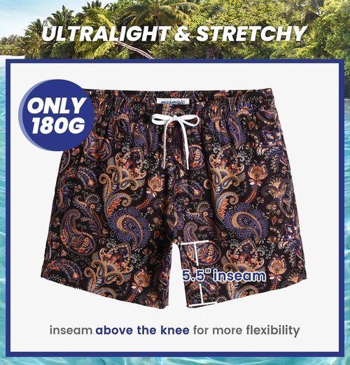Maamgic Men's Vintage 80s 90s Swim Trunks - 4-Way Stretch Quick-Dry Board Shorts with Mesh Lining