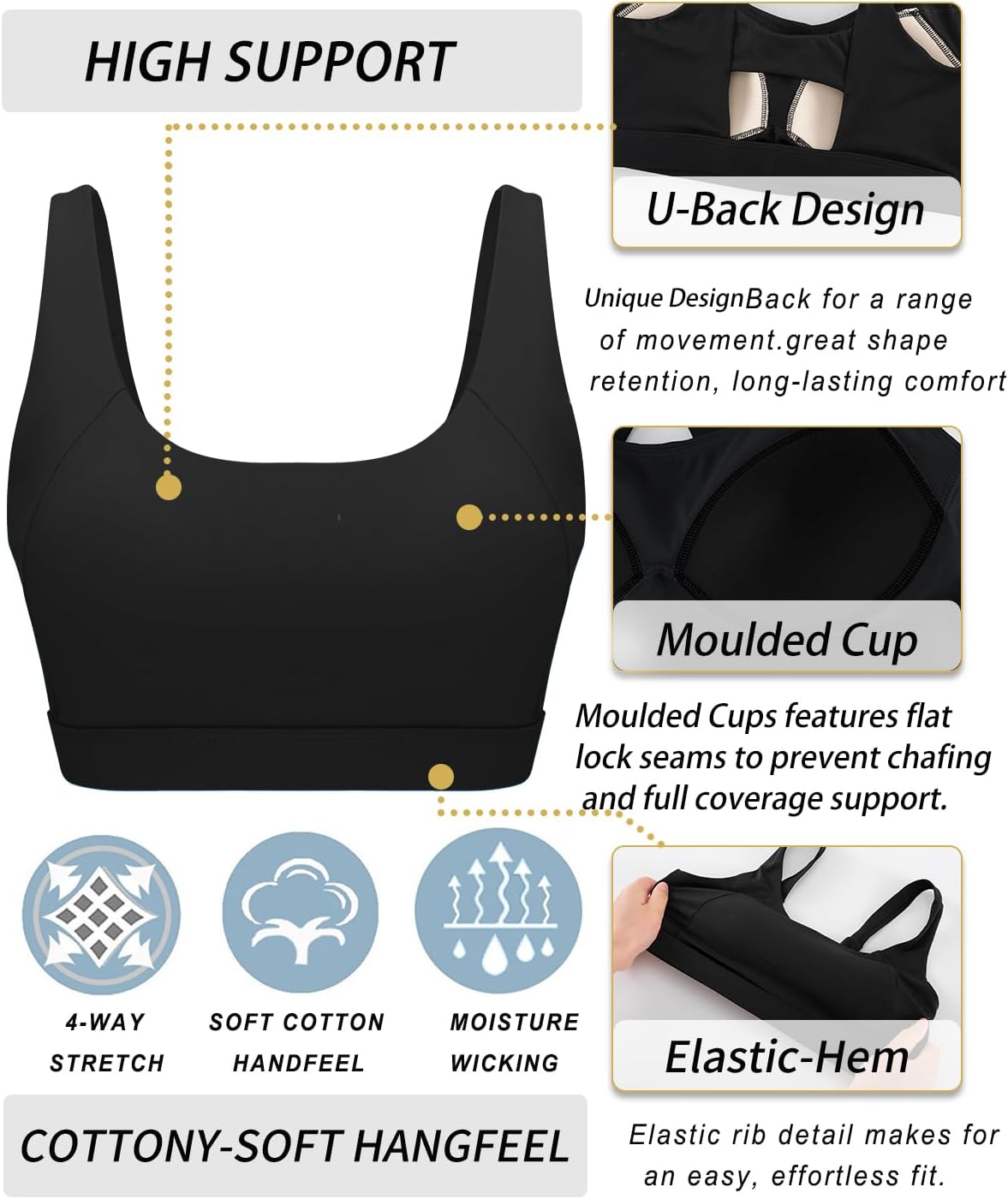 RUNNING GIRL Sports Bra - High Support Molded Cup Design for Women | Comfortable High Impact Fit