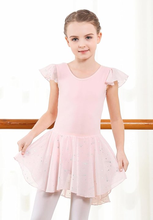 DIPUG Girls Ballet Leotards - Shiny Dance Dress with Ruffle Sleeves for Toddlers
