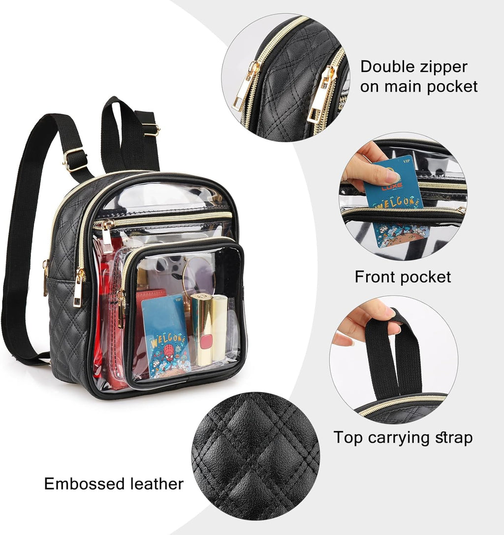 Skiennix Clear Backpack - Stadium Approved Heavy Duty Mini Design with Front Pocket for Events | Clear