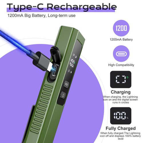 Acoszero EDC Flashlight 4 in 1 Pocket Magnetic Slim Flat Flashlight High Lumens Work Light with Green Beam & UV Light & Warning Light Combo EDC Rechargeable LT-010 (Green)