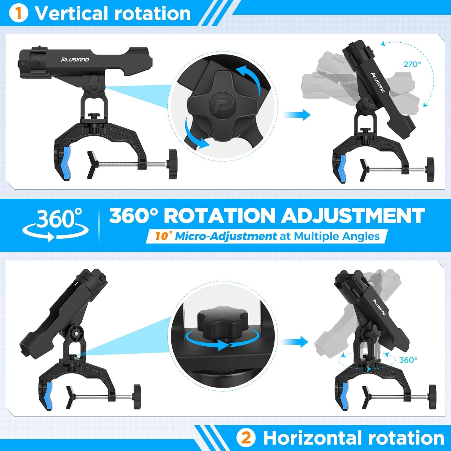 PLUSINNO Fishing Rod Holders - Innovative Dual-V Design with Enlarge Clamp | 1/2/4 Pack for Boats