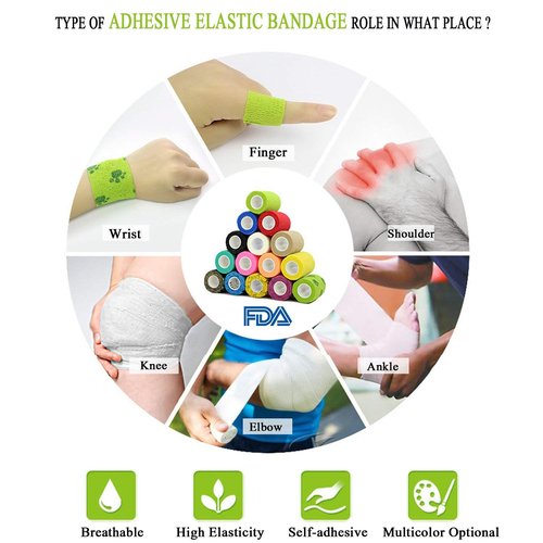 STpro Bandages Vet Wrap for Horses Medical Tape Bandage Self Adhering Bandage Wrap Self Stick Bandage Wrap Vet Tape 2 Inch x 12 Pack Light Blue Cohesive Tape Sports Wrap Cohesive Bandage