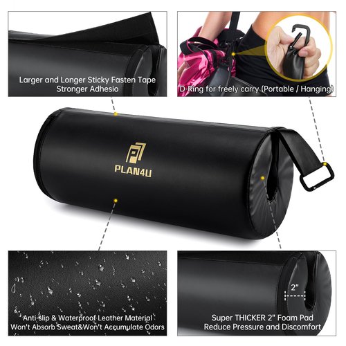 Plan4U Barbell Pad for Bench Press Hip Thrust Weightlifting, Upgraded Board Press with 2 inches Non-Slip Thickness Leather Foam Pad Fits Standard Olympic Bars for Powerlifting Bench Workout, Black