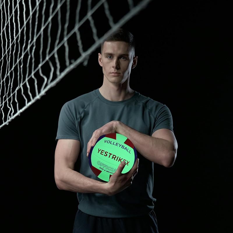 Glow in The Dark Official Size Volleyball with Night-Glow Effect - Red/Blue/White (Variation Included) + Pump Kit
