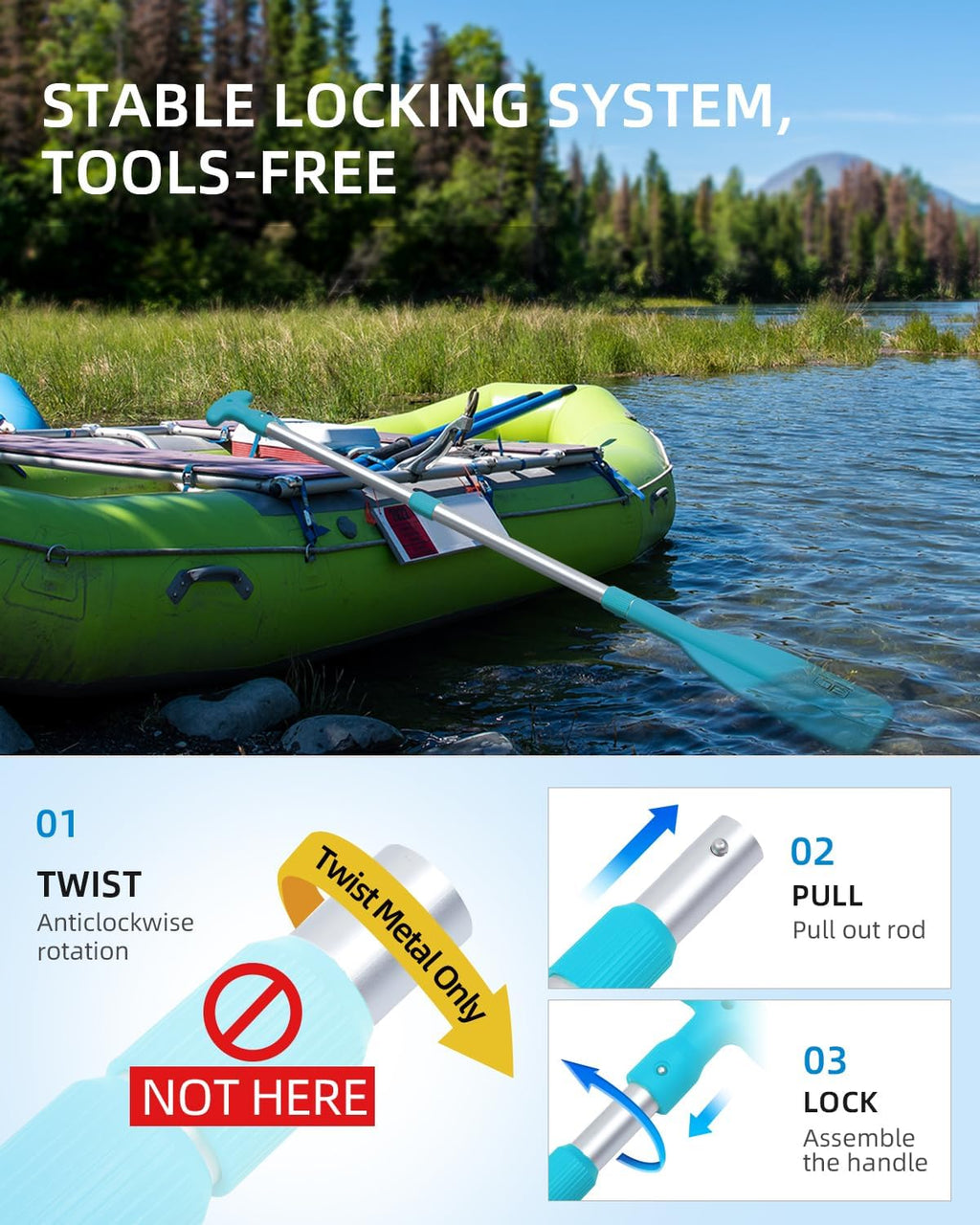 OCEANBROAD Telescoping Emergency Paddle - Adjustable 21'' to 42'' | Durable Aluminium Shaft for Kayaking & Canoeing