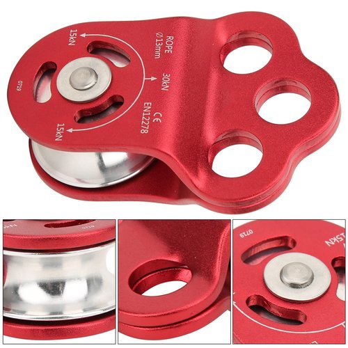 Demeras Climbing Pulley Bearing , Ball Bearing Single Hitch Climber Pulley Rope Gear Equipment 3 Hole Pulley for Rope Hauling Rock Climbing Tree Hitch Climber Pulley Kit