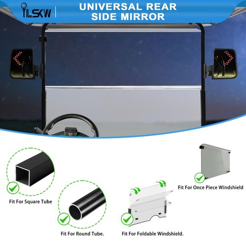 iLSKW Golf Cart Mirrors Side View with Turn Signal Blinker Foldable Golf Cart Side Mirrors for Club Car, EZGO, Yamaha