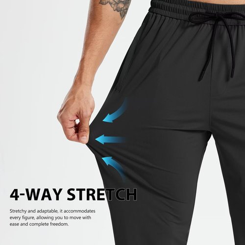 Rane Sports Mens Athletic Pants with Zipper Pockets Running Joggers Workout Sweatpants Gym Athletic Casual Black