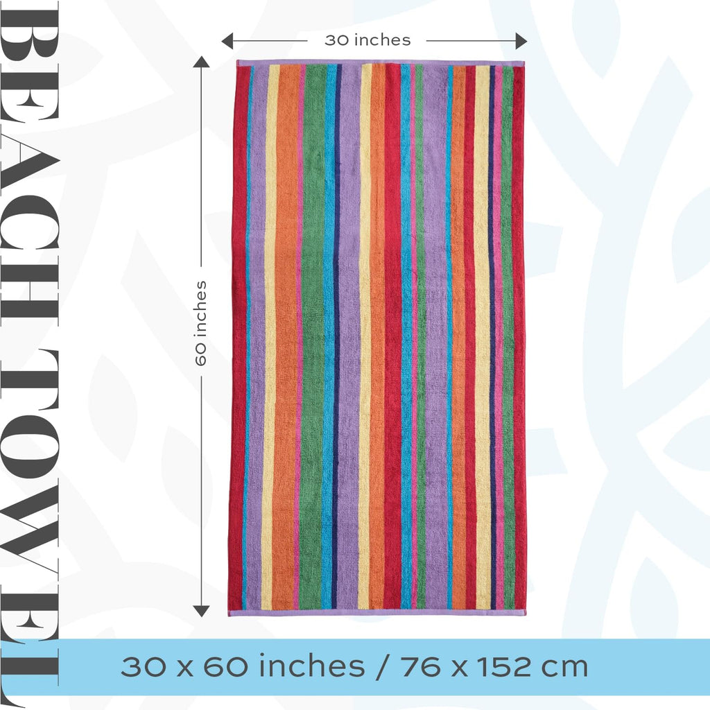 White Classic Cotton Beach Towels Oversized 30 x 60 Inches, Ultra Absorbent and Low Lint Striped Pool Towels for Adults, Unique Rainbow Design Luxury Extra Large Bath Towels, 4 Pack