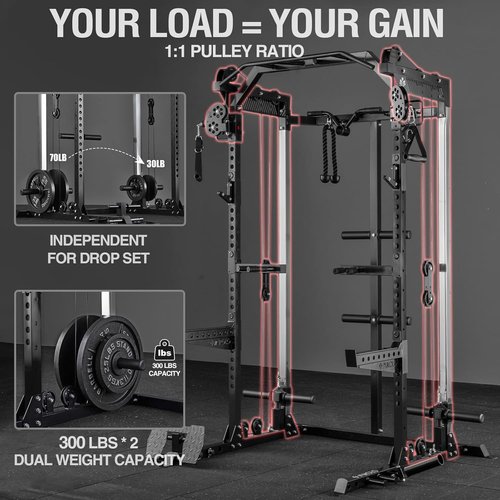 Mikolo Power Cage - 2000LB Power Rack with Dual Pulley System | Multi-Function Home Gym Machine