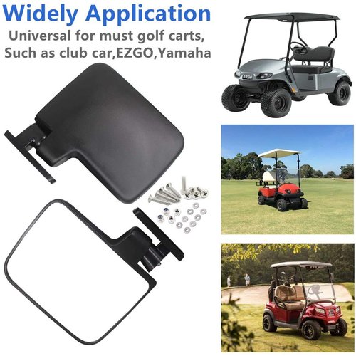 Golf Cart Mirror, HKOO Universal Folding Side Mirror and 4 Panel Rear View Mirror fits Golf Carts EZGO, Club CAR