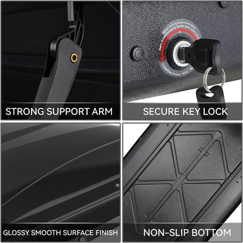 DNA Motoring Rooftop Cargo Box - Lockable Heavy-Duty Car Top Storage Case | 110 Lbs Capacity, Glossy Black, 53" L x 34" W x 15" H