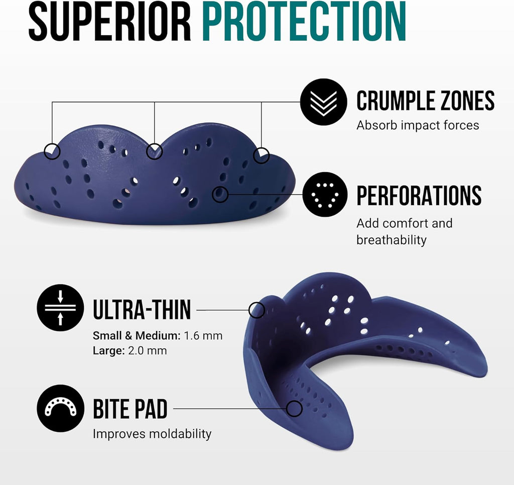 SISU Aero Medium Mouthguard - 30% Stronger Protection for Lacrosse, Football & Hockey | Remoldable & Ultra Slim