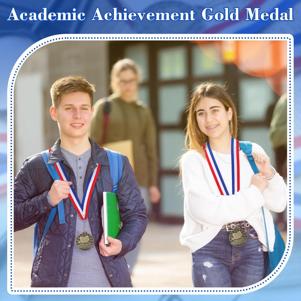 Quelay 30 Pcs 2'' Medals for Awards Winner Bulk with Neck Ribbons Metal Trophy Award Prize Gift for Kids Students Adults School Graduation Participation Competitions(Academic Achievement)