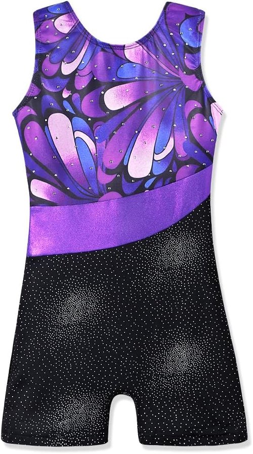 HOZIY Girls' Gymnastics Leotard - Sparkling Snowflake Biketard in Blue, Purple & Hot Pink