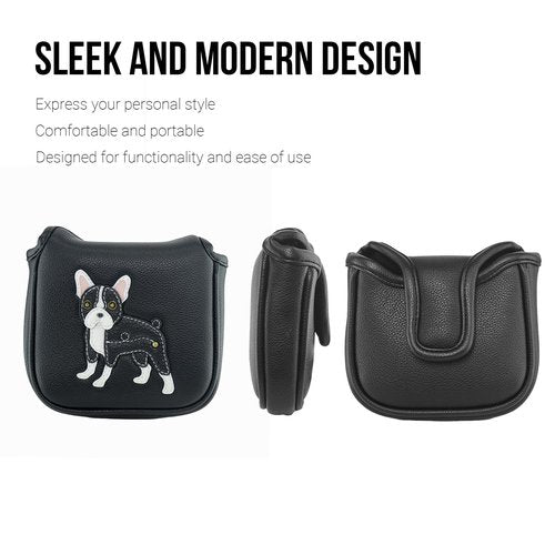 Black French Bulldog PU Leather Golf Club Square Mallet Putter Covers Protector